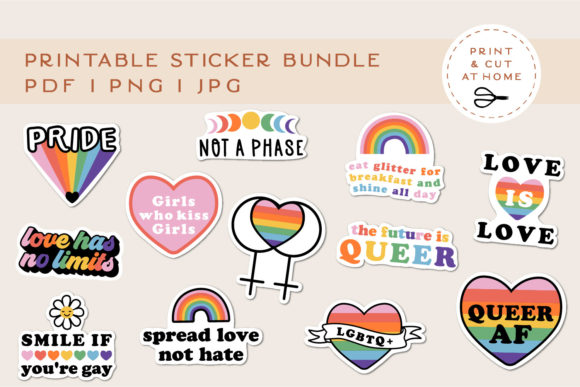 Download Pride Sticker Bundle | LGBTQ Rainbow Printable Stickers - Printable Collection
